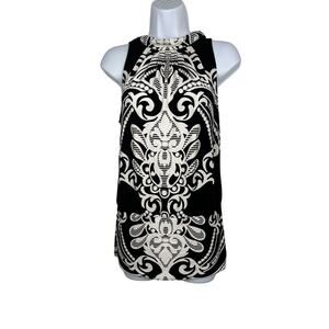 White House Black Market Blouse Size S Black White Print Sleeveless Halter Top
